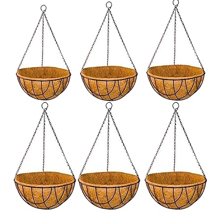 Sparkenzy Coir Hanging Basket | 12 inch | 6 Piece | Rust Resistant | Thick Finest Coir Fiber
