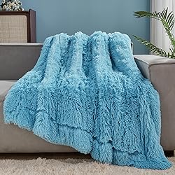 GONAAP Fuzzy Faux Fur Throw Blanket Sky Blue Super