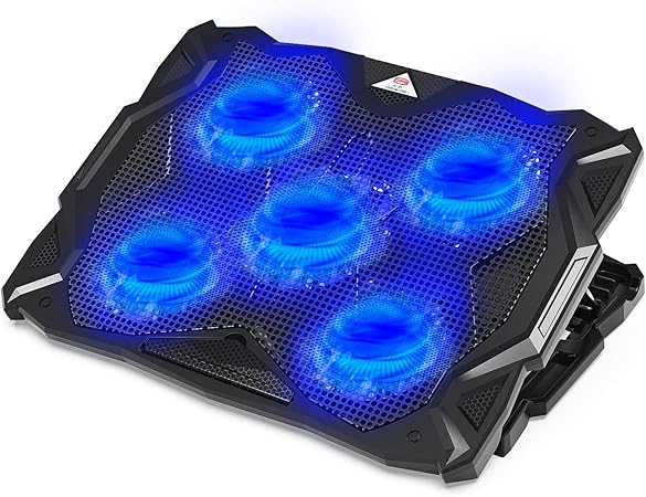 Amazon Com Cp3 Laptop Cooling Pad 5 Quiet Fans Laptop Cooler Support Up To 17 3 Inch Heavy Duty Notebook Laptop Cooling Stand With Led Light For Gaming Office Work From Home Blue Computers