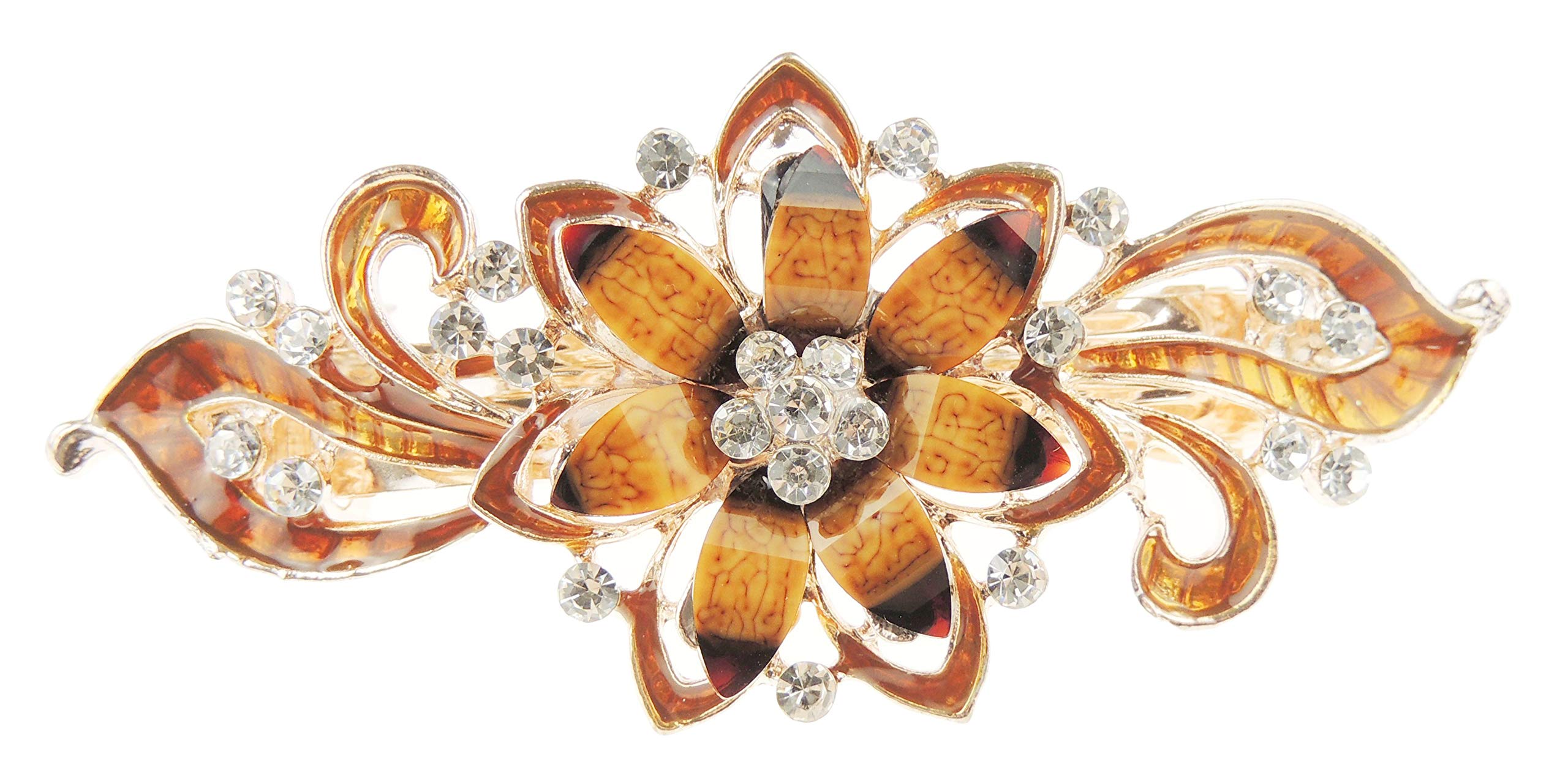 Womens Girls Crystal Rhinestone Diamante Wedding Birthday Party Evening School Ponytail Fine Medium Hair Accessories Occasion Barrette Hairpin Grip French Spring Clip Enamel Pointy Flower Star (Brown)