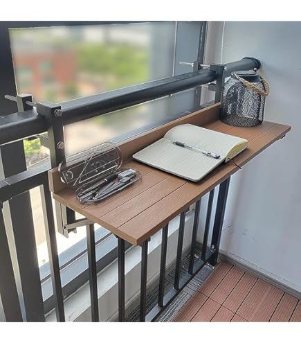 VEVOR Table Suspendue Pour Balcon 100x48cm - Table Pliante Réglable Pour Balustrades - Plateau 100x34cm, 5 Hauteurs