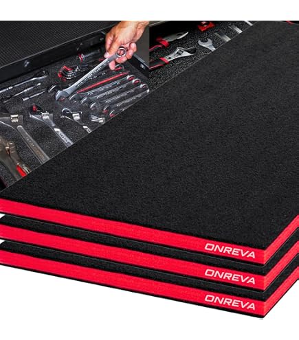 ONREVA Tool Box Foam Inserts – 3-Piece Polyethylene Foam Sheets For Toolbox Organizer – Large Black