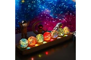 KRISININE 7 Chakra Natural Healing Spheres with LED Wooden Stand 40mm Crystal Quartz Stones for Meditation Positive Energy Night Light Decoration Balls Set for Christmas