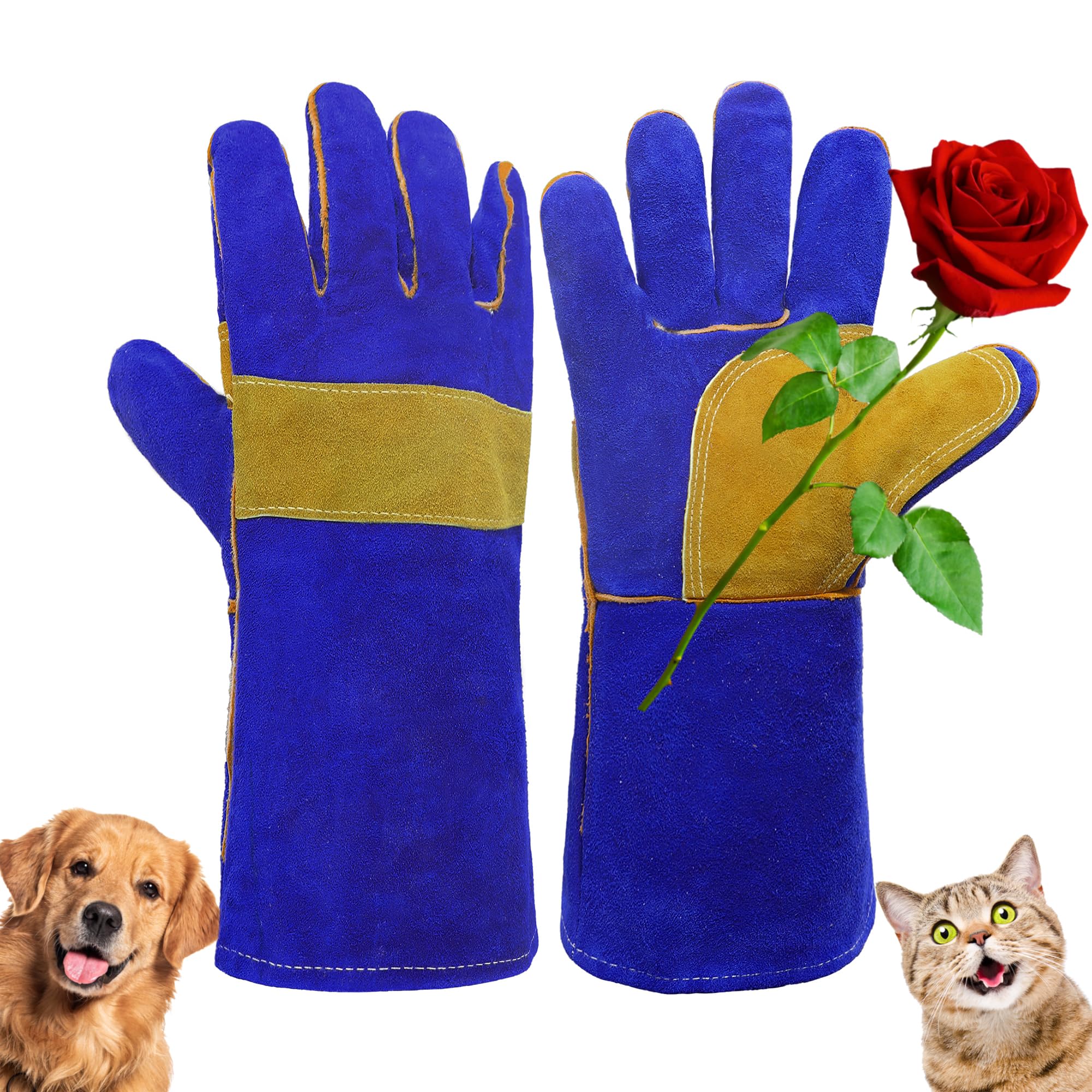 HANDLANDY 14 Inches Animal Handling Gloves, Bite Proof Scratch Resistant Cat Dog Pet Gloves, for Rose Pruning, Gardening, Falconry (Blue) — image 1