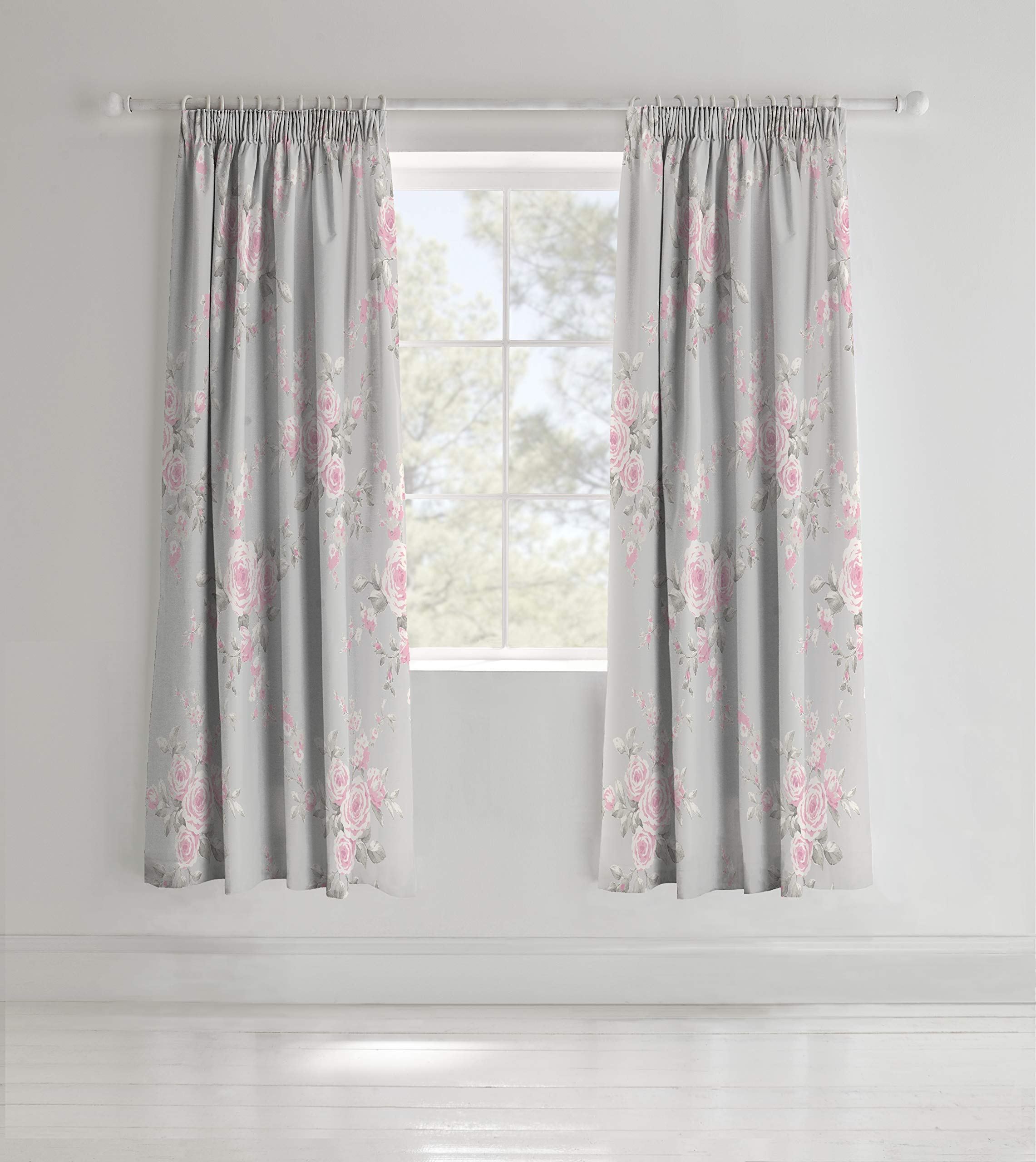 Catherine Lansfield Canterbury Floral 66x72 Inch Lined Eyelet Curtains Two Panels Grey — image 1