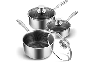 KOCH SYSTEME CS 1+2+3 Quart Stainless Steel Pot Set, Tri-Ply Hybrid Nonstick Stainless Steel Saucepan with Honeycomb Interior