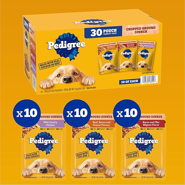PEDIGREE CHOPPED GROUND DINNER WET DOG FOOD POUCHES VARIETY PACK, 3.5 OZ POUCHES, 30 COUNT