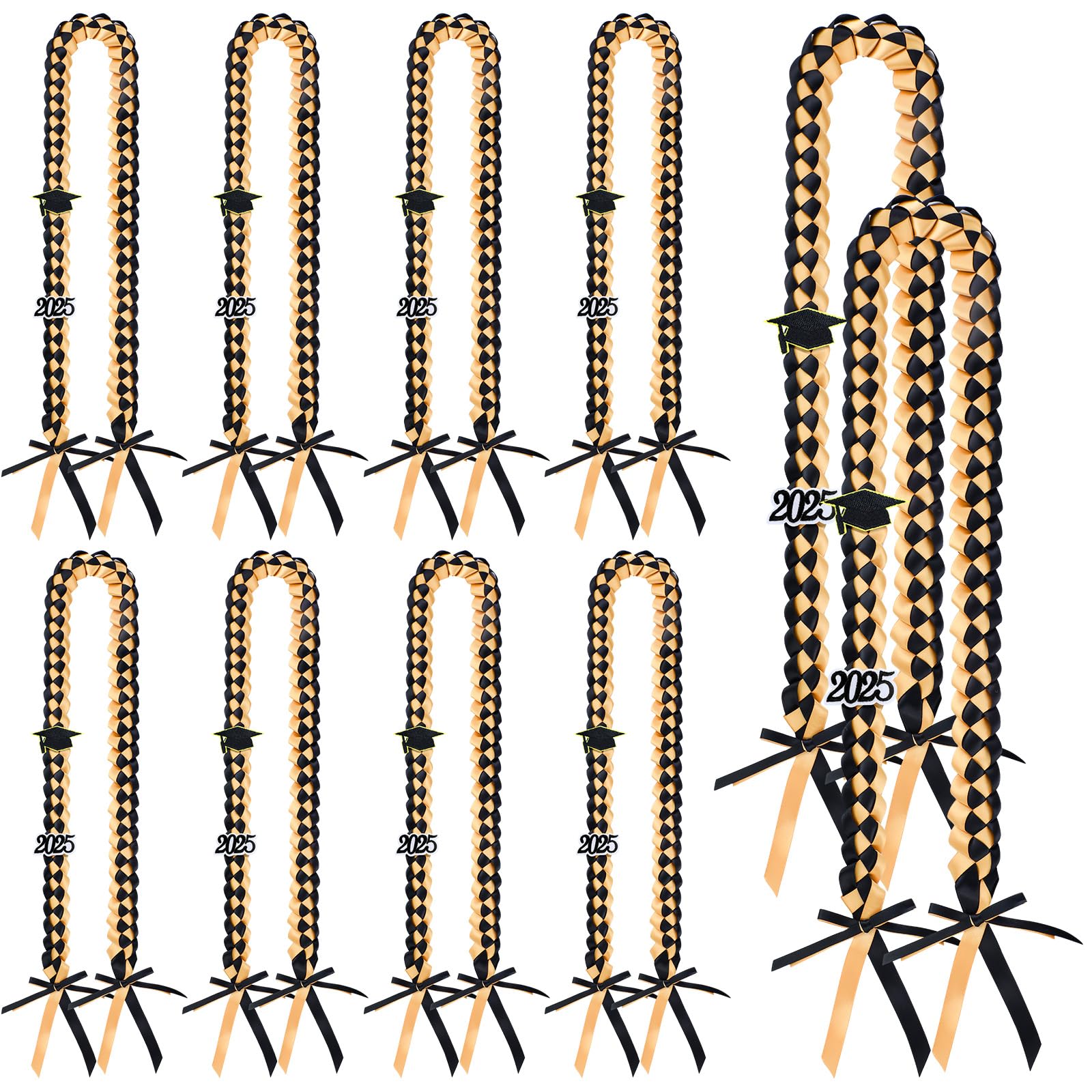 Photo 1 of Haull 10pcs 2025 Graduation Ribbon Lei Class of 2025 Braided Necklace Handmade Charm Graduation Gift for High School College senior night Party(Black and Golden,10pcs)