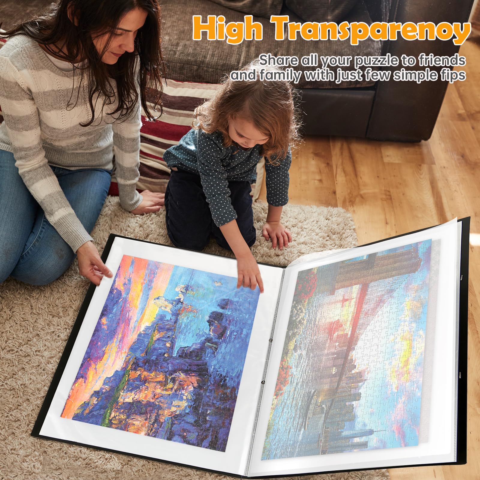 Puzzle Storage Organizer - 1000Pcs Puzzle Savers, Large Capacity Jigsaw Puzzles Organizer Folder Portable with 20 Pockets, Dustproof & Protective Accessory