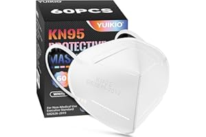 YUIKIO KN95 Face Masks, 60 Pack KN95 Masks for Adults, 5 Layers Masks Disposable KN95 Safety Mask Against PM2.5 Breathable KN95 Mask, Filter Efficiency≥95% (White)