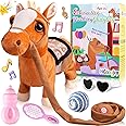 Brown Pony Plush Interactive Singing Dancing Musical Realistic Pony Pet, Stuffed Animal Shaking Leash Horse Toy Head Buttocks Toy for Boys Girls or Toddlers