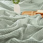 PHF 100% Cotton Muslin Throw Blanket 50" x 60", 4-Layer Lightweight Gauze Throw, Breathable Cloud-Soft Minimalist Blanket for Bed, Couch, Camping & Baby, Sage Green, Ideal Gift