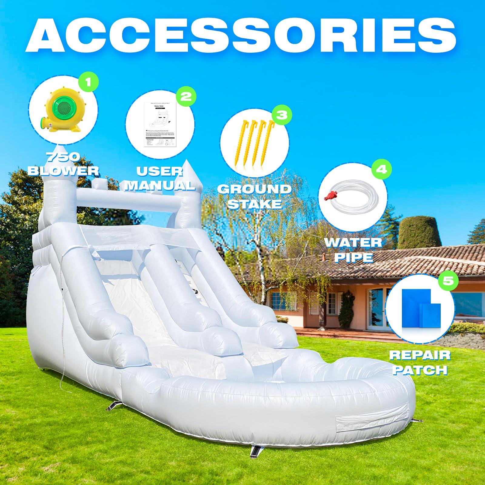 Commercial Grade Water Slide 21'x9'x12' Inflatable with Pool for Kids and Adults (with Blower Include), Wet Dry Use, Summer Splash Fun (White Water Slide, Commercial PVC)