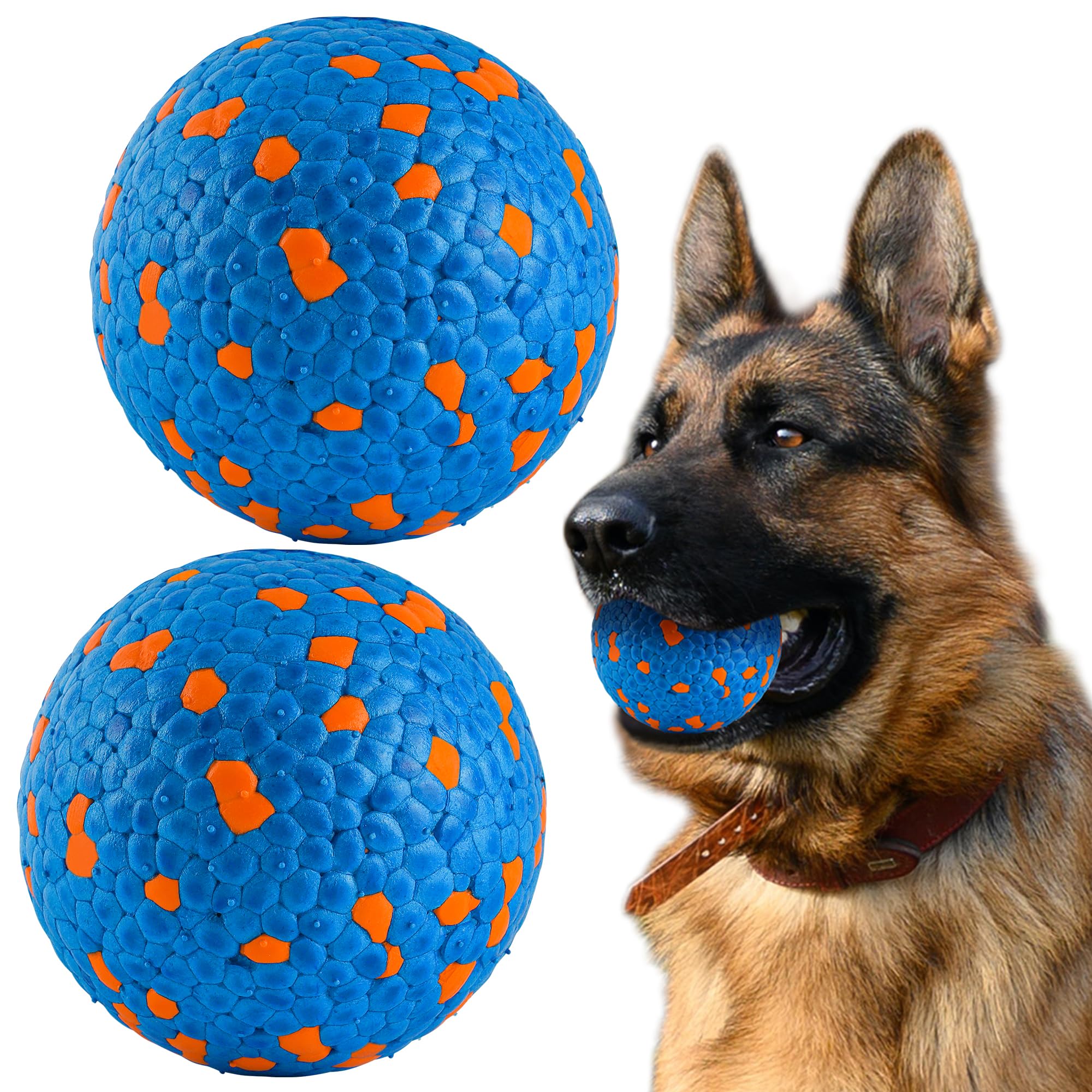 SUNNEKO Dog Balls for Large Medium Small Dogs, Bouncy Tennis Ball for Aggressive Chewers, Durable Water Toy for All Life Stages, Labrador, Bulldog, German Shepherd, Blue (2 Balls)