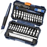 31-Piece Precision Hobby Knife Set for Crafting, Modeling &amp; DIY Projects, Ultra-Sharp SK-Steel Blades for Detail Cutting on Paper, Plastic, Wood, Leather, Foam and Art Materials
