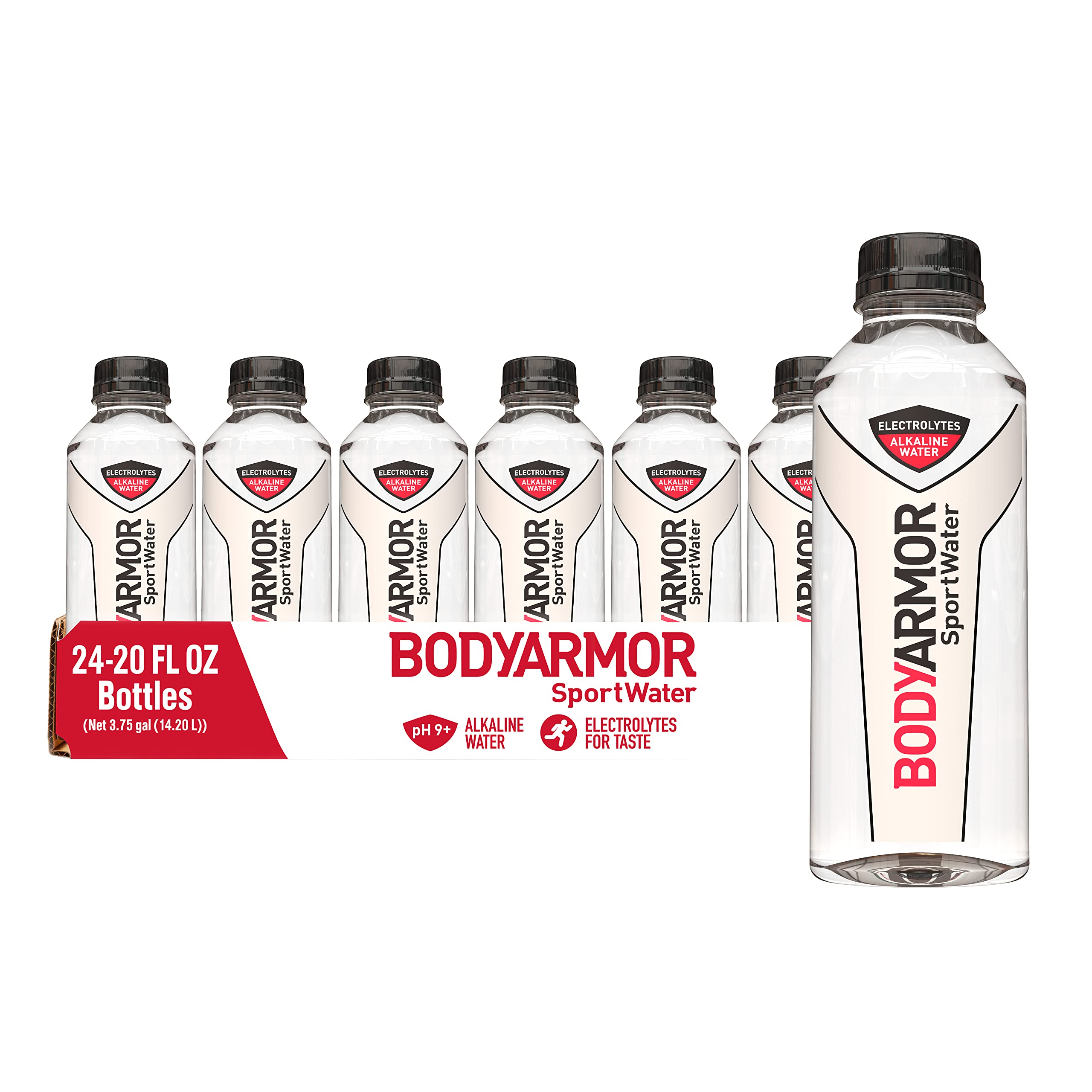 BODYARMOR SportWater Alkaline Water, Superior Hydration, High Alkaline Water pH 9+, Electrolytes, Perfect for your Active Lifestyle, 20 Ounce (Pack of 24)