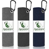 KUUKIKV 3 Pack 16" X 16" Golf Towels for Golf Bags,3 Stain-Resistant Colors | Premium Waffle-Pattern Golf Towel with Carabiner Clip, Super Absorbent Microfiber Towel, Golf Accessories for Men &amp; Women,