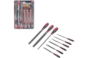 KING TOOLS & EQUIPMENT KING Steel File Set with Cushioned Grip Handles, Round File, Rasp File, Half Round File, 2-way File, Flat File, Needle Files, Double-Sided for Shaping Food and Metal Sharpening (9-PC Set)