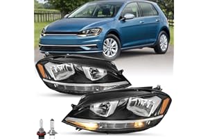 SOCKIR Halogen Headlight Assembly for 2018-2020 Volkswagen Golf & GTI (With High & Low Beam Bulbs, Pair (Driver & Passenger S