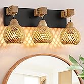 LmnLvn Farmhouse Bathroom Light Fixture, 3-Light Boho Vanity Light, Bamboo Bathroom Light Fixture Over Mirror Rustic Vanity L