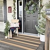 KOZYFLY Striped Front Door Mat 3x5 Ft Brown and Black Front Door Rug Cotton Washable Indoor Outdoor Rug Doormats Outdoor Striped Area Rugs for Kitchen Entryway Front Porch