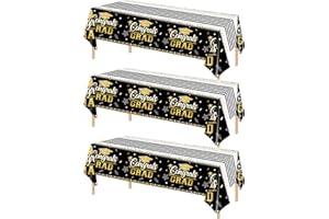 Esjay Graduation Decorations Class of 2024, Graduation Tablecloth for Grad Party Decorations Supplies, Black and Gold Table Cloths Plastic Disposable 3 Pack, 54"x108"