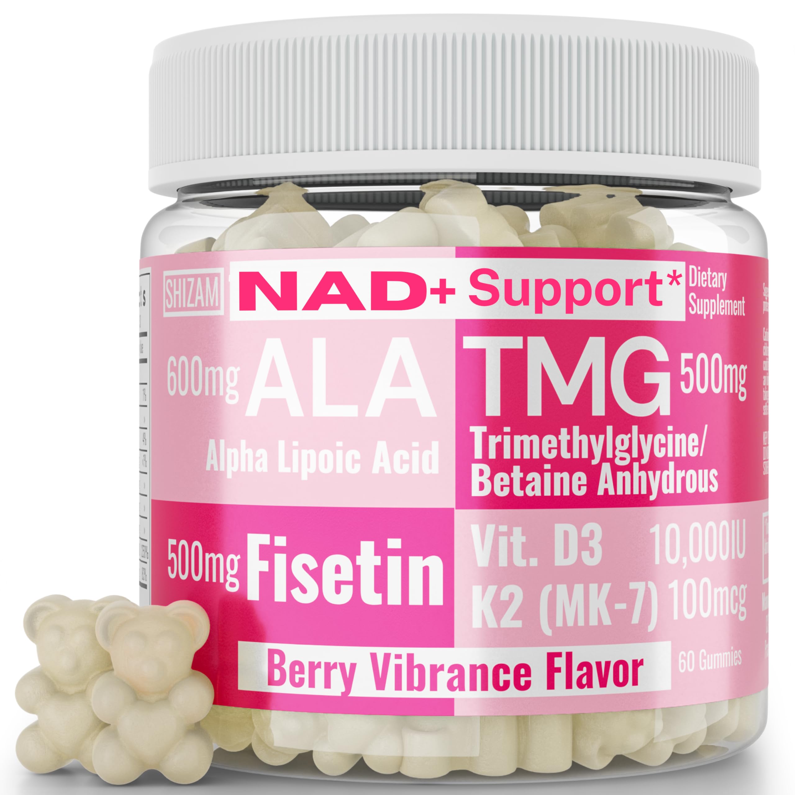 NAD+ Support TMG Betaine Alpha Lipoic Acid ALA D3 Fisetin Gummies (Berry Vibrance)