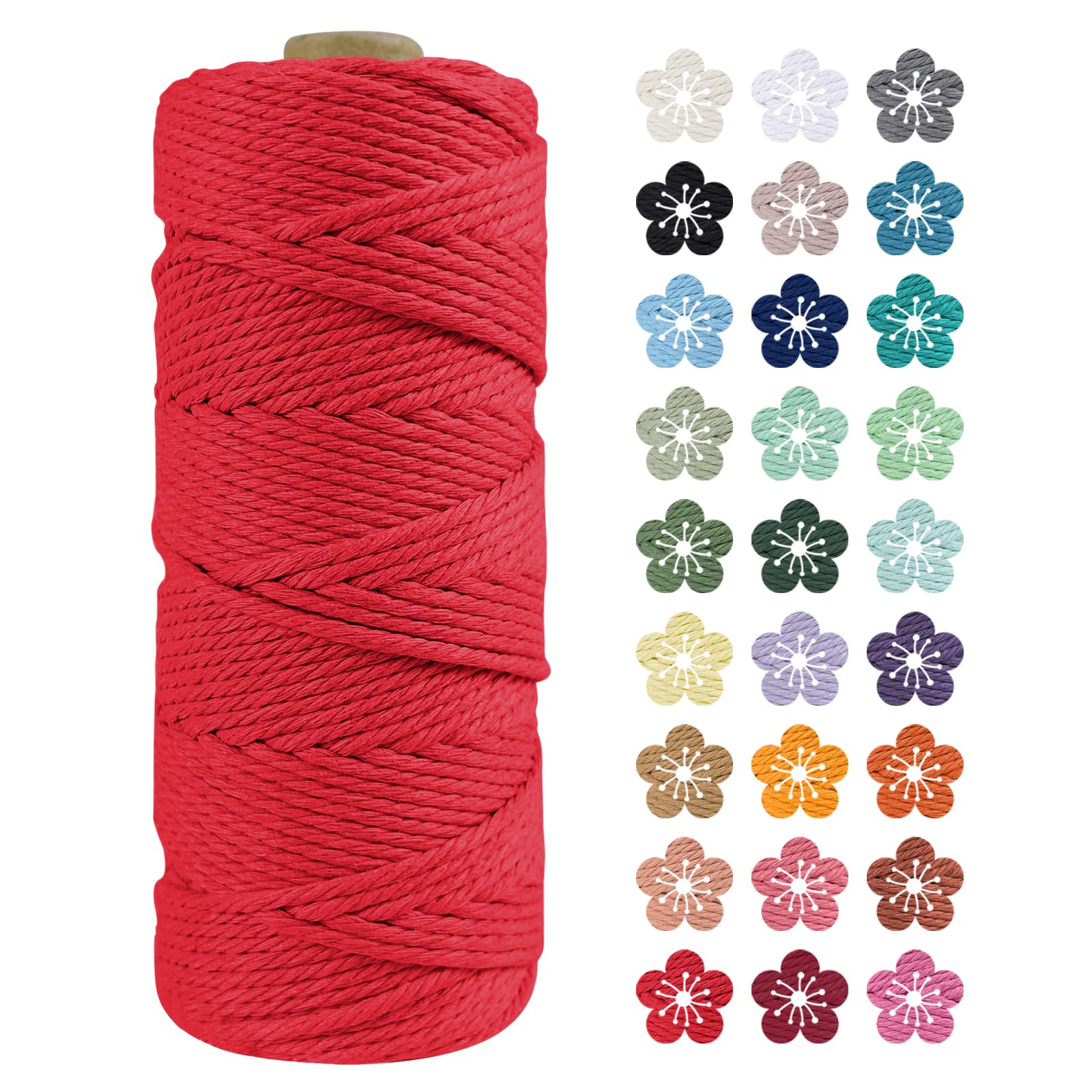 LEREATI Macrame Cord 2mm x 100m, Thick Macrame Rope Natural Cotton Rope Craft String, 3 Strand Twisted Cotton Cord Yarn for DIY Plant Hanger, Wall Hanging, Christmas Decoration (Red)