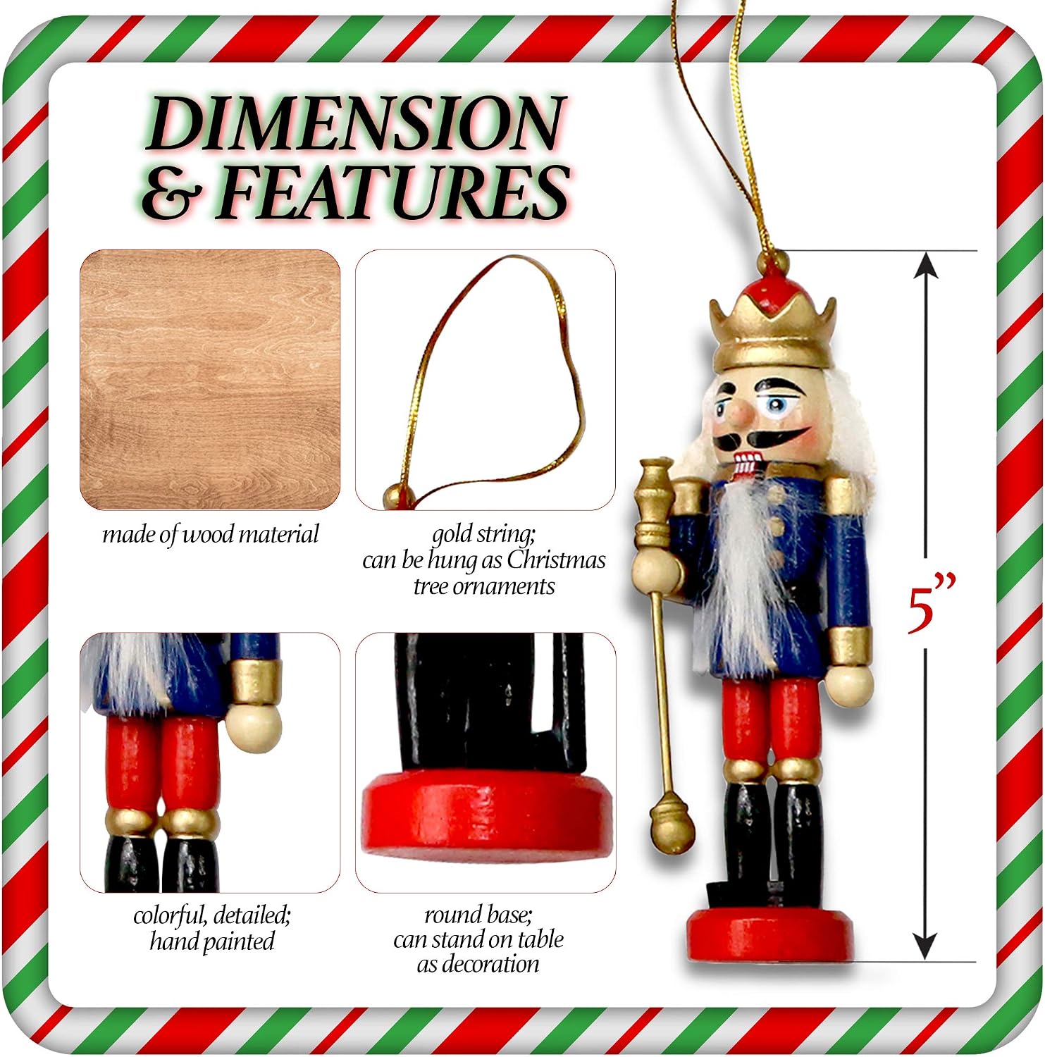 THE TWIDDLERS 6 Wooden Chrismas Nutcracker Soldier Ornaments, 13cm / 5" - Image 4
