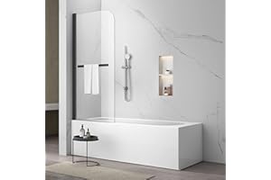 Sunrosa Pivot Tub Shower Door 34"×58", Folding Bathtub Shower Door with Tempered Glass, Frameless Glass Shower Door with Towel Bar, Shower Door for Bathtub in Matte Black
