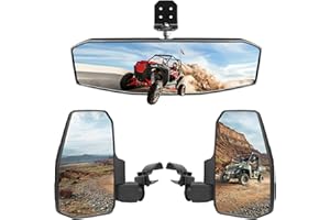 SHEJISI UTV Side Mirrors + Center Rearview Mirror Kit,Compatible with Polaris Ranger 1000 900 570(The Center Mirror is Only Suitable for Models with Drop-Down Mounting Holes,Not Compatible with Full-Door)