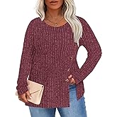HOTGIFT Womens Plus Size Sweater Tops Long Sleeve Crewneck Casual Tunic Shirts Buttons XL-5XL Blouse Soft Comfy Fashion