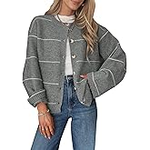 Balimtoy Striped Cardigan Sweaters for Women Trendy Long Sleeve Crewneck Button Up Sweater Fall Winter Outerwear