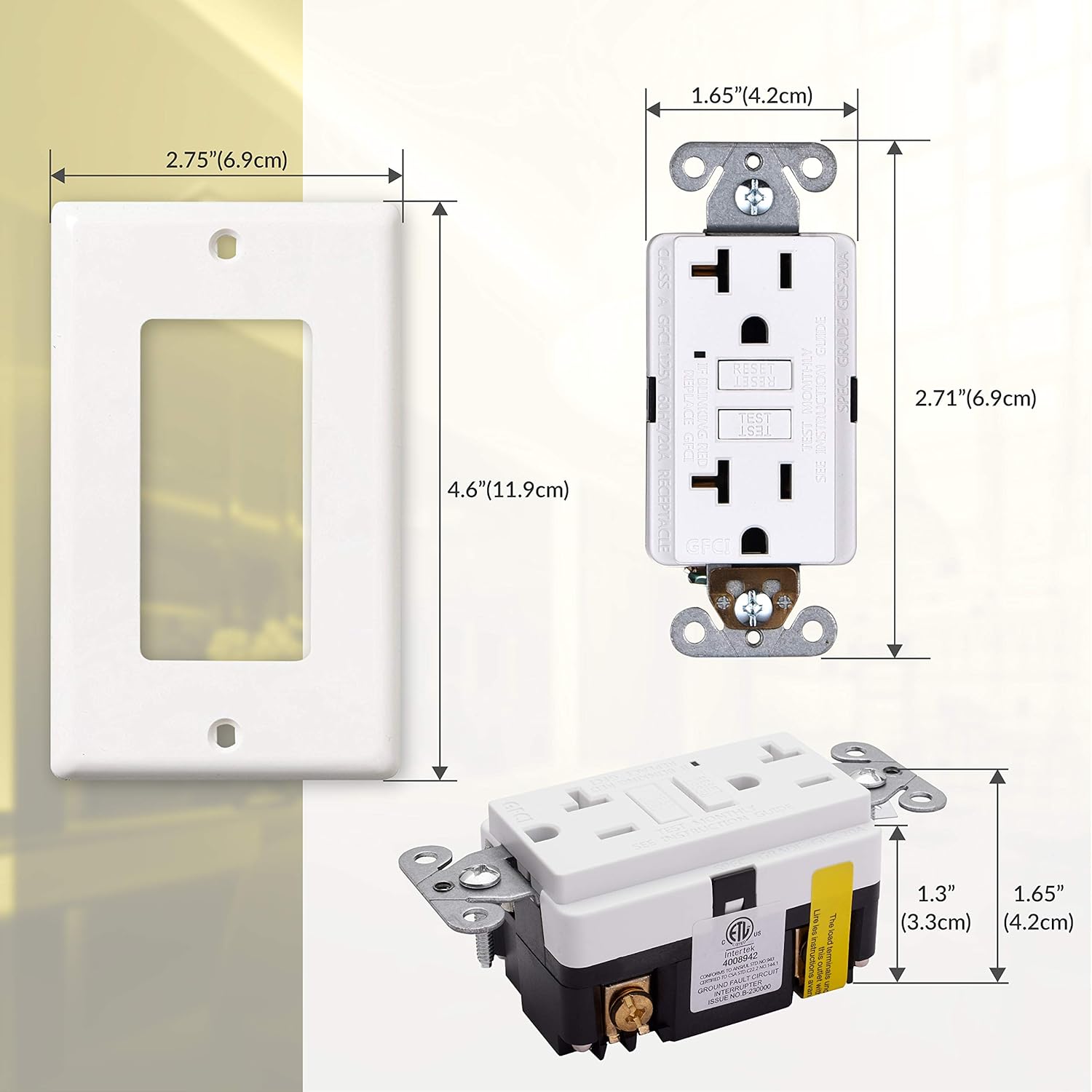 Faith 20A GFCI Outlet Slim, Non-Tamper-Resistant GFI Duplex Receptacles with LED Indicator, Self-Test Ground Fault Circuit Interrupter with Wall Plate, ETL Listed, White - - 