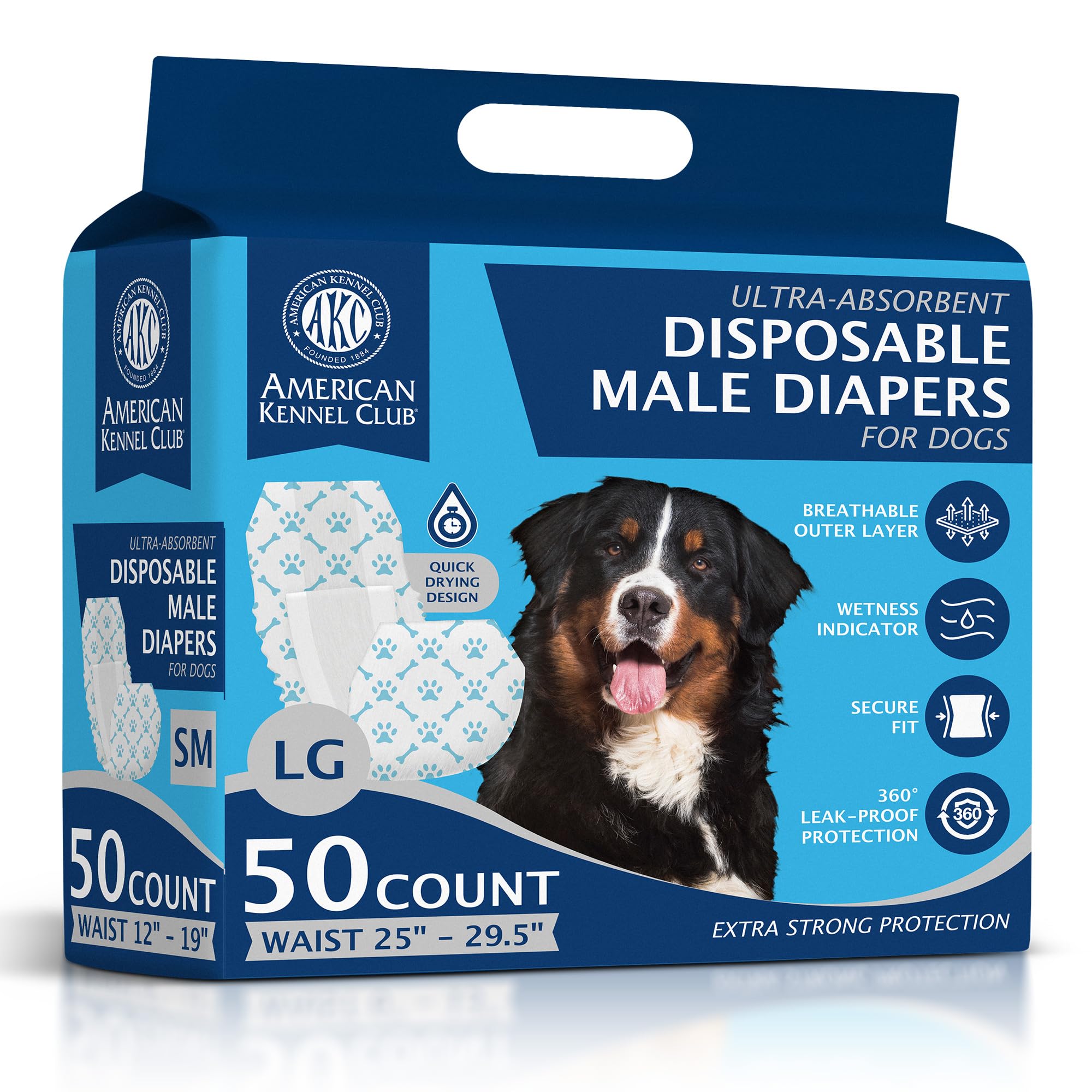 Photo 1 of American Kennel Club Male Dog Wrap, Disposable Diapers with Wetness Indicator, Large, 50 Count