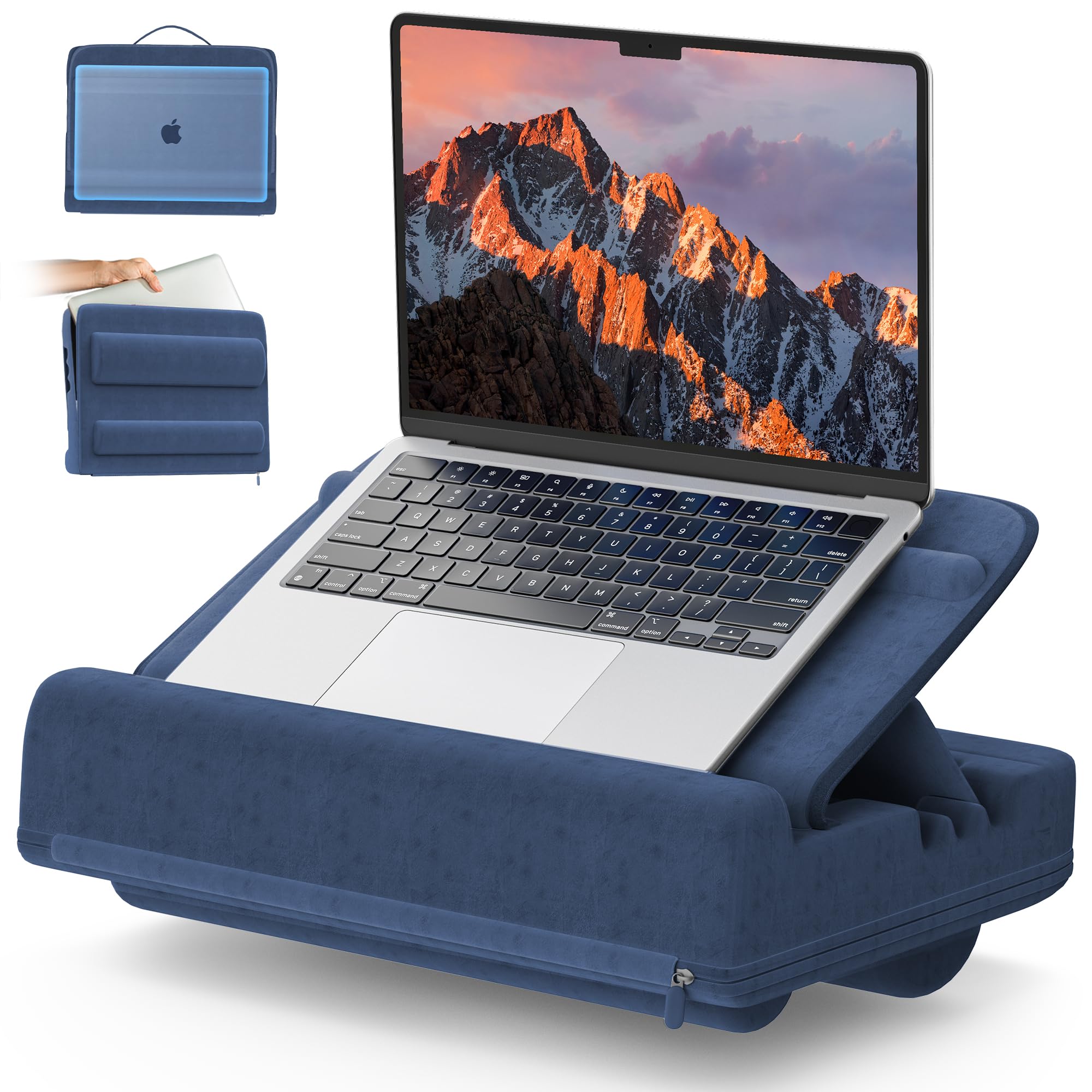 Photo 1 of Adjustable Laptop Pillow for Lap, Laptop Desk Lap Desk Pillow with Cushion, Computer Lap Pillow, Portable Laptop Stand & Laptop Carrying Case for up to 16'' Laptop, Tablet, iPad, Kindle, Blue