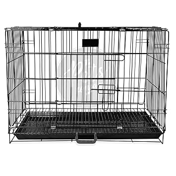 The Pets Company Double Door Folding Metal Dog Cage with Paw Protector, for Medium Dogs, Medium, Black, 30 Inch