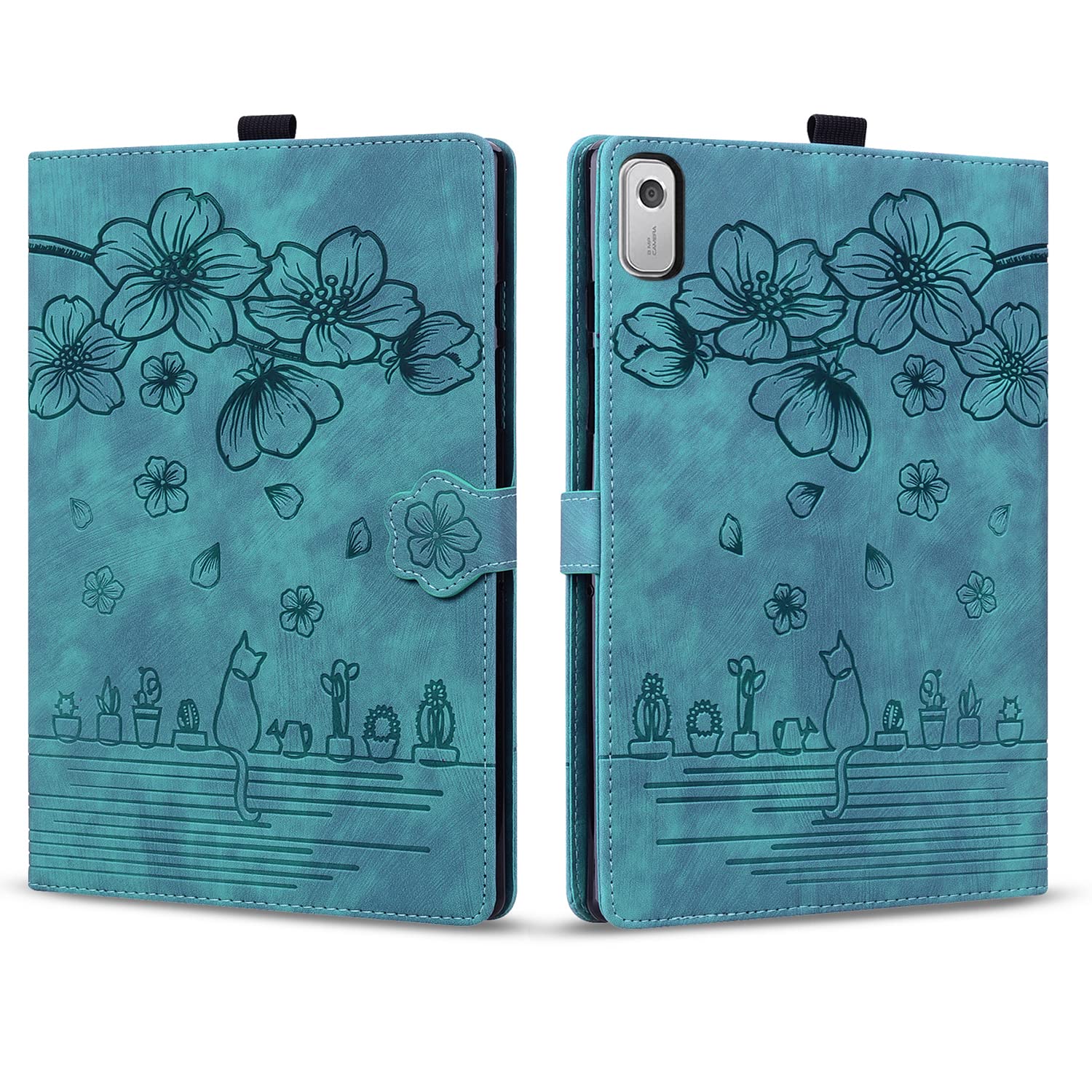 Rosbtib Case for Lenovo Tab M9 HD 9 Inch (TB-310FU) PU Leather Flip Case Stand TPU Cover Protective Case with Card Slot for Lenovo Tab M9 2023 - Green Cat