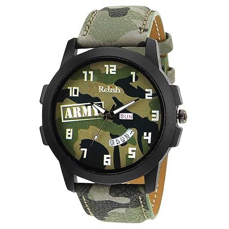 Green Army Dial Day and Date Wrist Watch for Boys and Mens (RE-GA943DD)