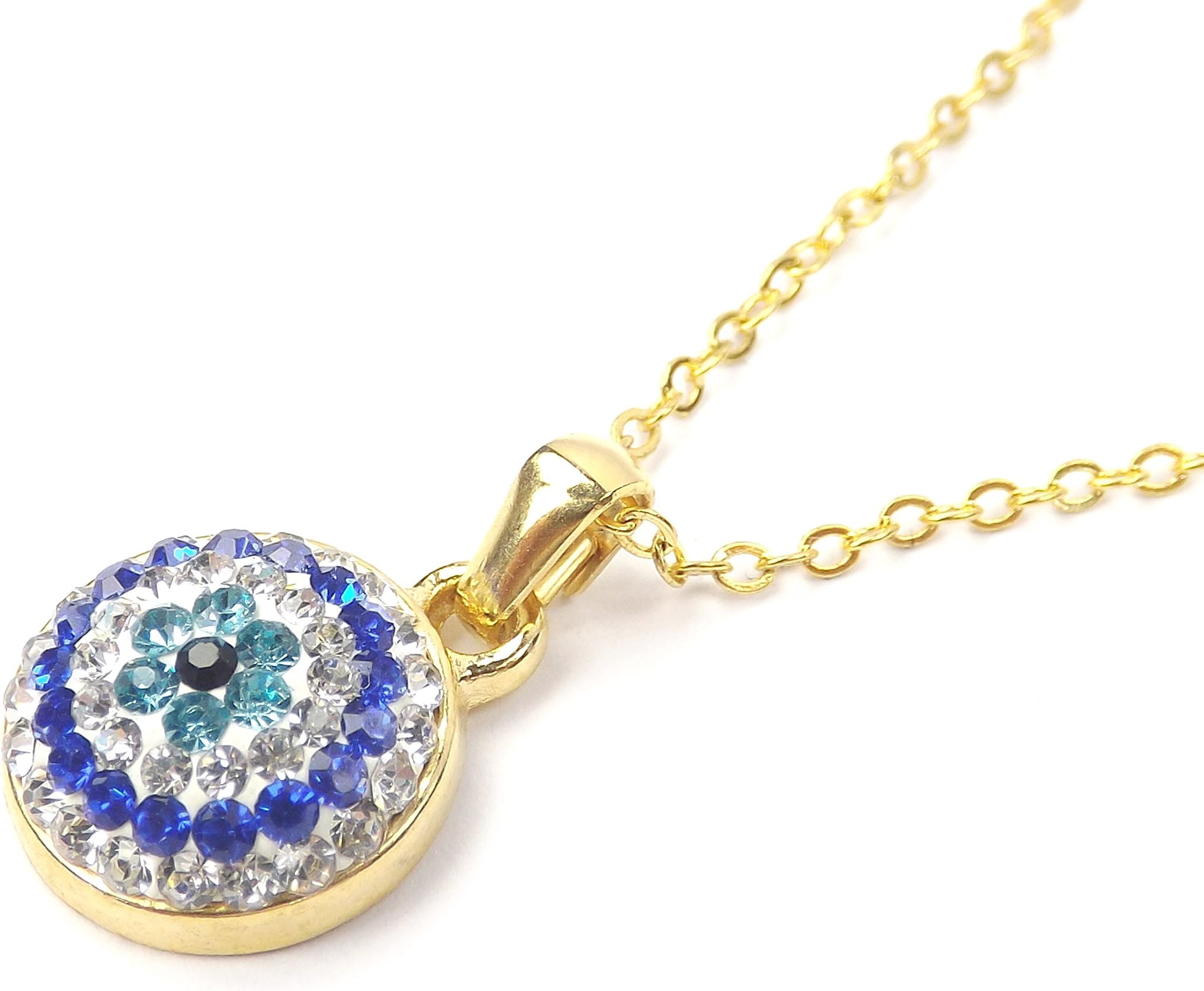 Pendant + Necklace Chain Evil Eye Rhinestones Nazar Boncuk Gold Colour