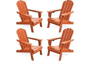 LOUNZY Folding Adirondack Chair Set of 4, HDPE All-Weather Folding Adirondack Chair with Cup Holders, Outdoor Patio Adirondack Chair for Deck Lawn Fire Pit, Orange