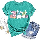 hcihgzr Easter Shirts for Women Bunny Shirts Cute Rabbit Graphic Tee Christian T-Shirt Easter Eggs Graphic Casual Tee Tops