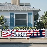 Large Thank You Veterans Banner 120" x 20" Flag for Deck Terrace Porch Balcony Backyard Lawn Garden Decoration with 4 Brass Grommets (colour5)