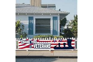HCKHPH Large Thank You Veterans Banner 120" x 20" Flag for Deck Terrace Porch Balcony Backyard Lawn Garden Decoration with 4 Brass Grommets (colour5)