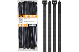 ALBO Zip Ties Black 10 Inch 100 Pack 50 lb, Long Plastic Cable Ties Thick 0.19 Inch Tie Wraps Heavy Duty UV Resistant Nylon W