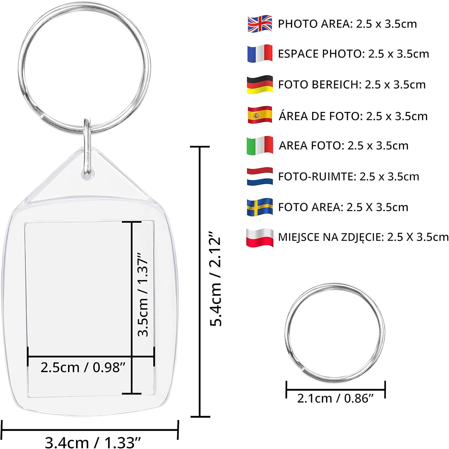 Kurtzy Blank Photo Insert Keychains (100 Pack) - Each Keyring is 5.4 x 3.4cm - Translucent Clear Acrylic Key Rings for Double-Sided Photos - Small Picture Frames for Family, Friends, Gifts & Craft at  Men’s Clothing store