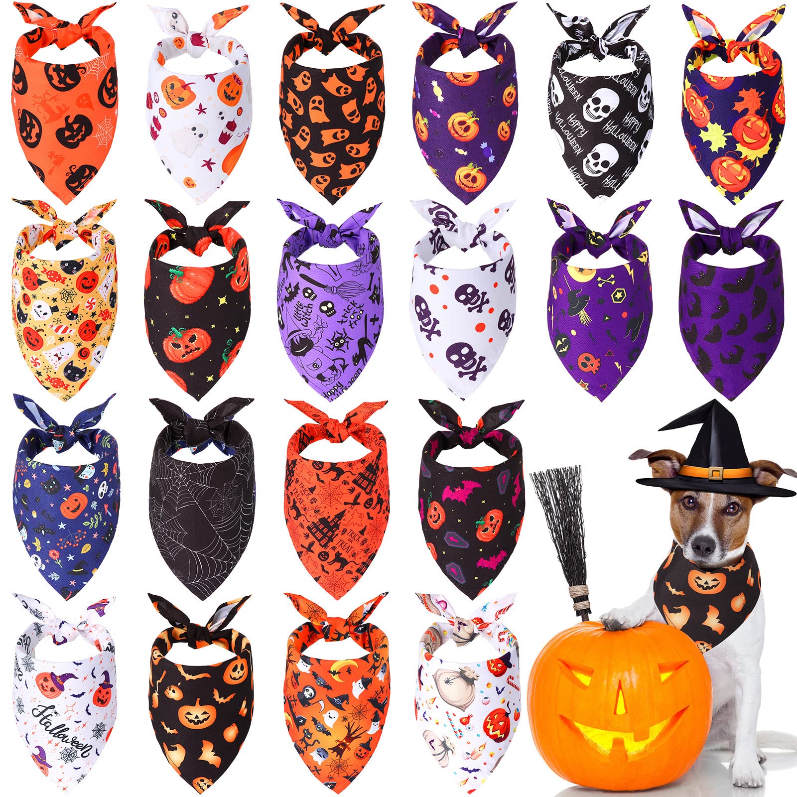 Xuniea 20 Pack Halloween Dog Bandanas Large Dog Bib Dog Scarf Holiday Dog Bandanas Pet Bandana Dog Handkerchief for Small Medium Large Dogs Accessories Dog Outfit Halloween Birthday Festival Supply