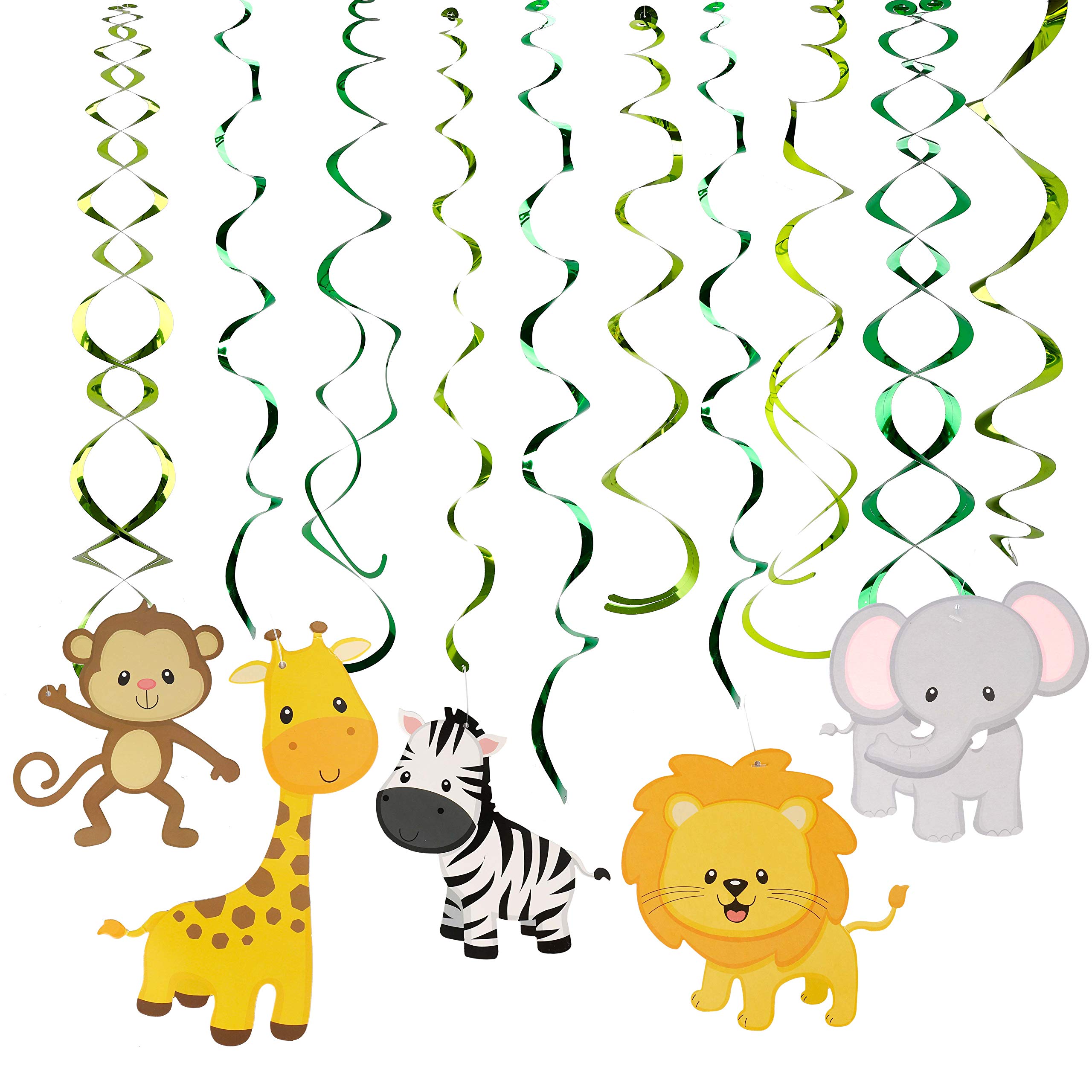 FT-SHOP Swirl Hanging Decorations Jungle Animals Hanging Swirl for Birthday Baby Shower 30 Pack
