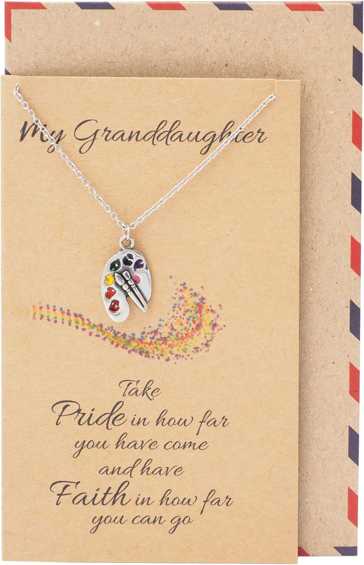 Quan JewelryPainting Artist Necklace, Gifts for Art Lovers Painters Multi Color Pendant Jewelry, Birthday Christmas Gift for Granddaughter with Quote Card - 100% Handmade