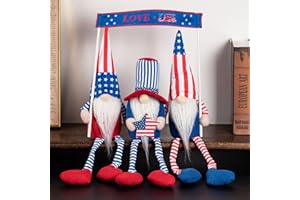unanscre 4th of July Patriotic Gnomes Decorations - 3PCS Handmade Long Leg Gnomes Hold American Stars&Stripes&Banner Plush Elf Veterans Memorial Day Gift, Fourth of July Independence Day Ornament